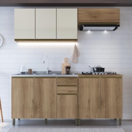 Cozinha Modulada Dinamarca 4 Peças Aéreo com Vidro Off White e Balcão 120cm Castani sem Tampo - Indékes Cozinha Modulada Dinamarca 4 Peças Aéreo com Vidro Off White e Balcão 120cm Castani sem Tampo - Indékes