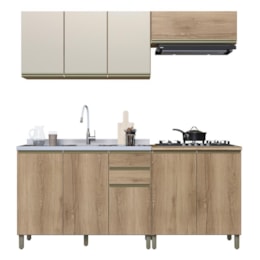 Cozinha Modulada Dinamarca 4 Peças Aéreo com Vidro Off White e Balcão 120cm Castani sem Tampo - Indékes Cozinha Modulada Dinamarca 4 Peças Aéreo com Vidro Off White e Balcão 120cm Castani sem Tampo - Indékes