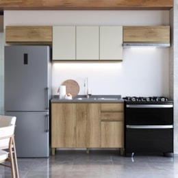 Cozinha Modulada Dinamarca 4 Peças Castani com Aéreo 120 com Vidro Off White - Indékes Cozinha Modulada Dinamarca 4 Peças Castani com Aéreo 120 com Vidro Off White - Indékes