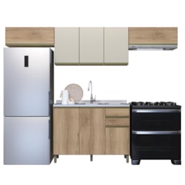 Cozinha Modulada Dinamarca 4 Peças Castani com Aéreo 120 com Vidro Off White - Indékes Cozinha Modulada Dinamarca 4 Peças Castani com Aéreo 120 com Vidro Off White - Indékes