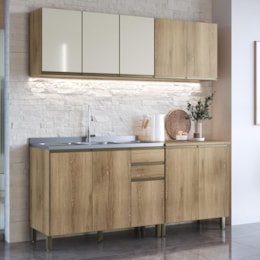 Cozinha Modulada Dinamarca 4 Peças com Balcão 120cm Castani sem Tampo - Indékes Cozinha Modulada Dinamarca 4 Peças com Balcão 120cm Castani sem Tampo - Indékes