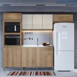 Cozinha Modulada Dinamarca 4 Peças com Torre Quente 2 Fornos Castani e Aéreo 120 com Vidro Off White - Indékes