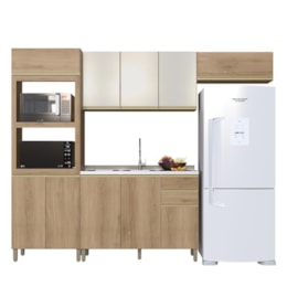 Cozinha Modulada Dinamarca 4 Peças com Torre Quente 2 Fornos Castani e Aéreo 120 com Vidro Off White - Indékes