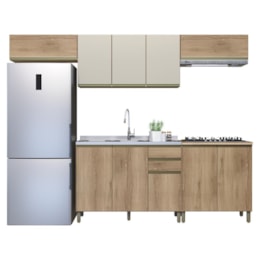 Cozinha Modulada Dinamarca 5 Peças Castani com Aéreo 120cm com Vidro Off White - Indékes Cozinha Modulada Dinamarca 5 Peças Castani com Aéreo 120cm com Vidro Off White - Indékes