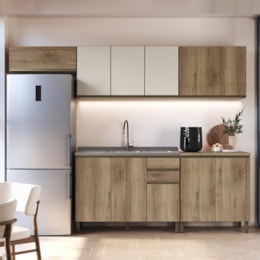 Cozinha Modulada Dinamarca 5 Peças com Balcão 120cm Castani sem Tampo - Indékes Cozinha Modulada Dinamarca 5 Peças com Balcão 120cm Castani sem Tampo - Indékes