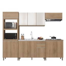 Cozinha Modulada Dinamarca 5 Peças com Torre Quente 2 Fornos Castani e Aéreo 120cm com Vidro Off White - Indékes 