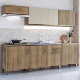 Cozinha Modulada Dinamarca 6 Peças Castani com Aéreo 120cm com Vidro Off White - Indékes Cozinha Modulada Dinamarca 6 Peças Castani com Aéreo 120cm com Vidro Off White - Indékes
