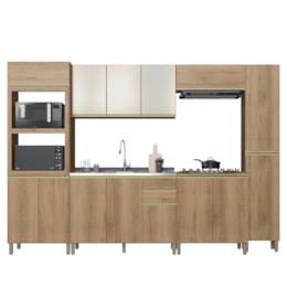 Cozinha Modulada Dinamarca 6 Peças com Torre Quente 2 Fornos Castani e Aéreo 120cm com Vidro Off White - Indékes