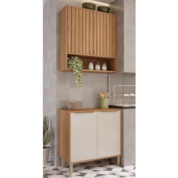 Cozinha Modulada Divina 2 Peças com Armário Aéreo e Balcão 80cm Freijó/Off White - MGM