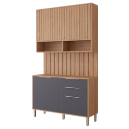 Cozinha Modulada Divina 3 Peças com Armário Aéreo, Balcão 120cm e Painel Ripado Freijó/Titânio - MGM Cozinha Modulada Divina 3 Peças com Armário Aéreo, Balcão 120cm e Painel Ripado Freijó/Titânio - MGM