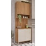 Cozinha Modulada Divina 3 Peças com Armário Aéreo, Balcão 80cm e Painel Ripado Freijó/Off White - MGM