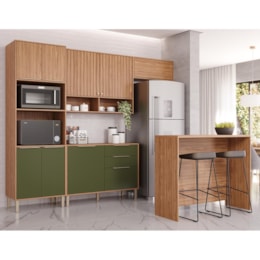 Cozinha Modulada Divina 5 Peças com Torre Quente 2 Fornos e Ilha Gourmet Freijó/Verde - MGM