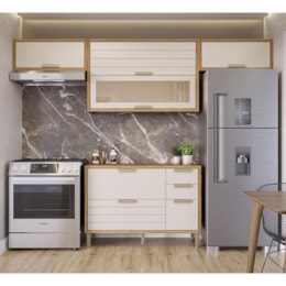 Cozinha Modulada Eloise 4 Peças Armário Aéreo 120cm Freijó/Off White com Vidro - MGM