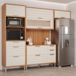 Cozinha Modulada Eloise 5 Peças com Torre Quente 2 Fornos e Painel Ripado Freijó/Off White - MGM