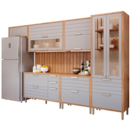 Cozinha Modulada Eloíse 8 Peças Cinamomo/Platina com Cristaleira - MGM Cozinha Modulada Eloíse 8 Peças Cinamomo/Platina com Cristaleira - MGM