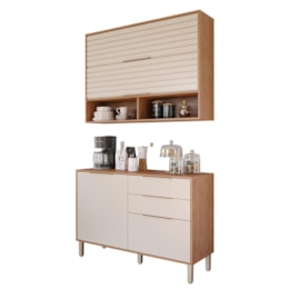 Cozinha Modulada Esplêndida 2 Peças com Armário Aéreo e Balcão 120cm Freijó/Off White - MGM