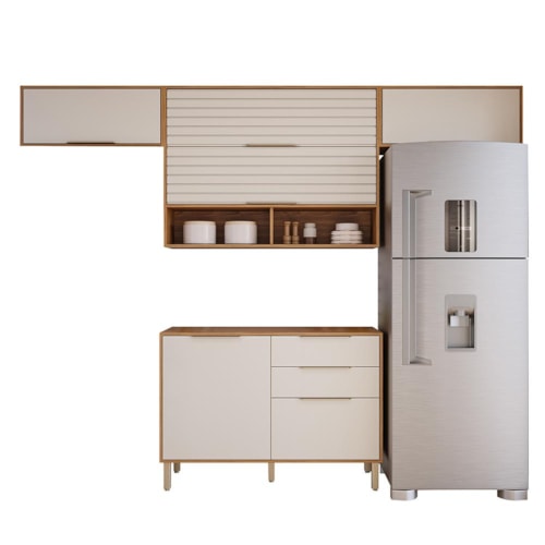 Cozinha Modulada Esplêndida 4 Peças Armário Aéreo 120cm com Nichos Freijó/Off White - MGM