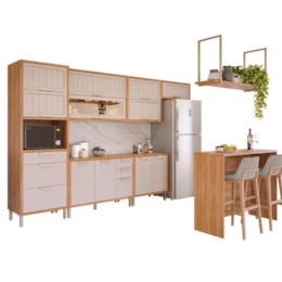 Cozinha Modulada Estela 8 Peças Cinamomo/Off White com Ilha Gourmet e Prateleira Suspensa - MGM Cozinha Modulada Estela 8 Peças Cinamomo/Off White com Ilha Gourmet e Prateleira Suspensa - MGM
