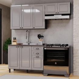 Cozinha Modulada Firenze 3 Peças com Balcão 120cm Chumbo/Titânio sem Tampo - Indékes Cozinha Modulada Firenze 3 Peças com Balcão 120cm Chumbo/Titânio sem Tampo - Indékes