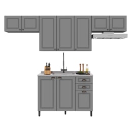 Cozinha Modulada Firenze 4 Peças com Aéreo 120cm Chumbo/Titânio - Indékes