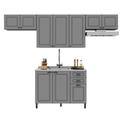 Cozinha Modulada Firenze 4 Peças com Aéreo 120cm Chumbo/Titânio - Indékes