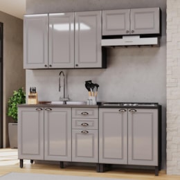 Cozinha Modulada Firenze 4 Peças com Aéreo de Geladeira Chumbo/Titânio - Indékes Cozinha Modulada Firenze 4 Peças com Aéreo de Geladeira Chumbo/Titânio - Indékes