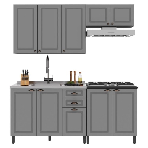 Cozinha Modulada Firenze 4 Peças com Aéreo de Geladeira Chumbo/Titânio - Indékes