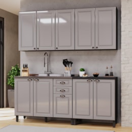 Cozinha Modulada Firenze 4 Peças com Balcão 120cm Chumbo/Titânio sem Tampo - Indékes Cozinha Modulada Firenze 4 Peças com Balcão 120cm Chumbo/Titânio sem Tampo - Indékes