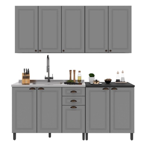 Cozinha Modulada Firenze 4 Peças com Balcão 120cm Chumbo/Titânio sem Tampo - Indékes