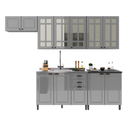 Cozinha Modulada Firenze 5 Peças com Aéreo 120cm Chumbo/Titânio - Indékes