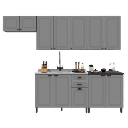 Cozinha Modulada Firenze 5 Peças com Balcão 120cm Chumbo/Titânio sem Tampo - Indékes