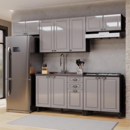 Cozinha Modulada Firenze 5 Peças com Balcão 80cm Cooktop Chumbo/Titânio - Indékes Cozinha Modulada Firenze 5 Peças com Balcão 80cm Cooktop Chumbo/Titânio - Indékes