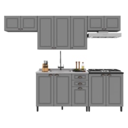 Cozinha Modulada Firenze 5 Peças com Balcão 80cm Cooktop Chumbo/Titânio - Indékes Cozinha Modulada Firenze 5 Peças com Balcão 80cm Cooktop Chumbo/Titânio - Indékes