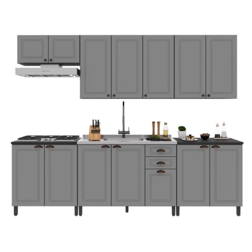 Cozinha Modulada Firenze 6 Peças com Balcão 120cm Chumbo/Titânio sem Tampo - Indékes