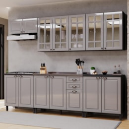 Cozinha Modulada Firenze 6 Peças com Balcões 80cm Chumbo/Titânio - Indékes Cozinha Modulada Firenze 6 Peças com Balcões 80cm Chumbo/Titânio - Indékes
