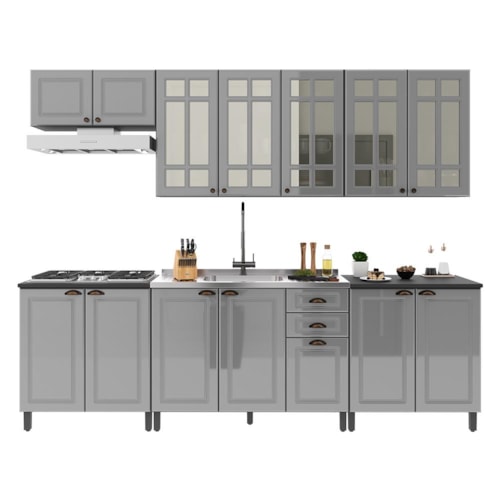 Cozinha Modulada Firenze 6 Peças com Balcões 80cm Chumbo/Titânio - Indékes
