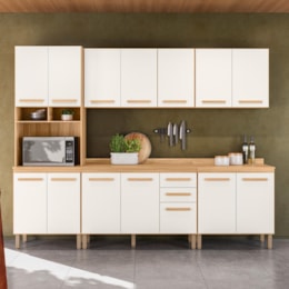 Cozinha Modulada Intenza Bergamo 5 Peças Freijó/Off White Cristal - Nicioli Cozinha Modulada Intenza Bergamo 5 Peças Freijó/Off White Cristal - Nicioli