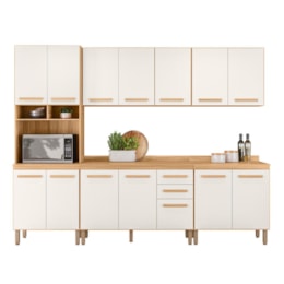 Cozinha Modulada Intenza Bergamo 5 Peças Freijó/Off White Cristal - Nicioli Cozinha Modulada Intenza Bergamo 5 Peças Freijó/Off White Cristal - Nicioli