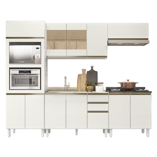 Cozinha de Canto Modulada Kali Premium 11 Peças Branco/Arezzo Rústico -  Nicioli - PRMoveis