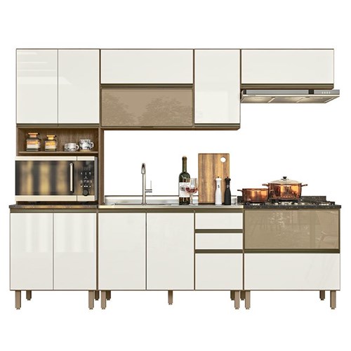 Cozinha Modulada 11 PÇs MDF Kali Carv/Chmb Nicioli