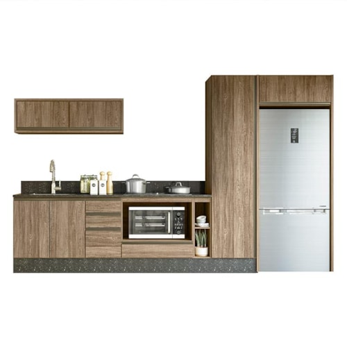 Cozinha Modulada 11 PÇs MDF Kali Carv/Chmb Nicioli