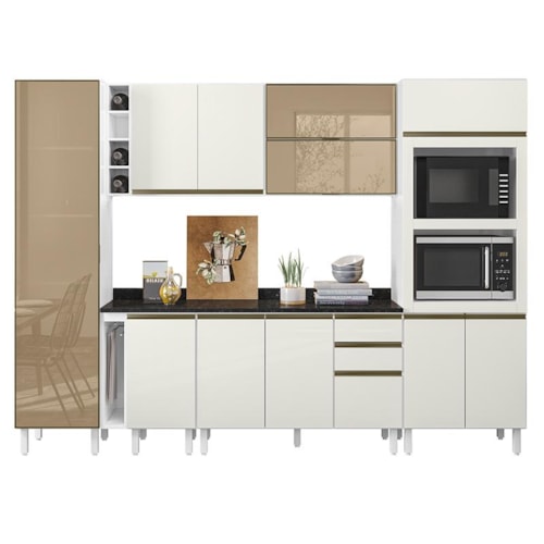 Cozinha de Canto Modulada Kali Premium 11 Peças Branco/Arezzo Rústico -  Nicioli - PRMoveis