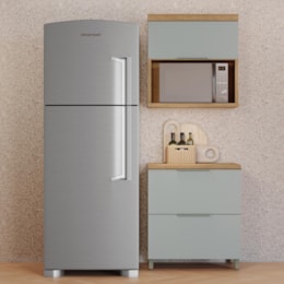 Cozinha Modulada Marquesa 2 Peças com Armário Aéreo Micro-ondas e Balcão 80cm Nature/Verde - Nesher