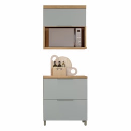 Cozinha Modulada Marquesa 2 Peças com Armário Aéreo Micro-ondas e Balcão 80cm Nature/Verde - Nesher