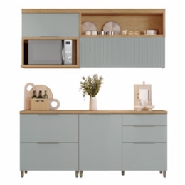 Cozinha Modulada Marquesa 4 Peças com Armário Aéreo Micro-ondas Nature/Verde - Nesher