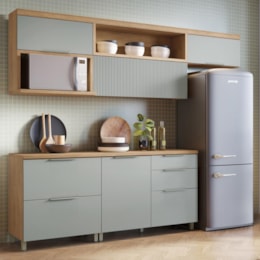 Cozinha Modulada Marquesa 5 Peças com Armário Aéreo Micro-ondas Nature/Verde - Nesher