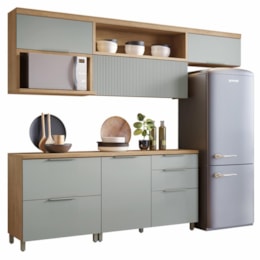 Cozinha Modulada Marquesa 5 Peças com Armário Aéreo Micro-ondas Nature/Verde - Nesher