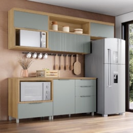 Cozinha Modulada Marquesa 5 Peças com Balcão 80cm para Forno Nature/Verde - Nesher