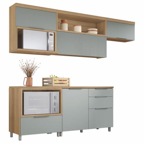 Cozinha Modulada Marquesa 5 Peças com Balcão 80cm para Forno Nature/Verde - Nesher