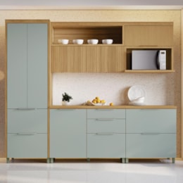 Cozinha Modulada Marquesa 5 Peças com Paneleiro e Armário Aéreo Micro-ondas Nature/Verde - Nesher
